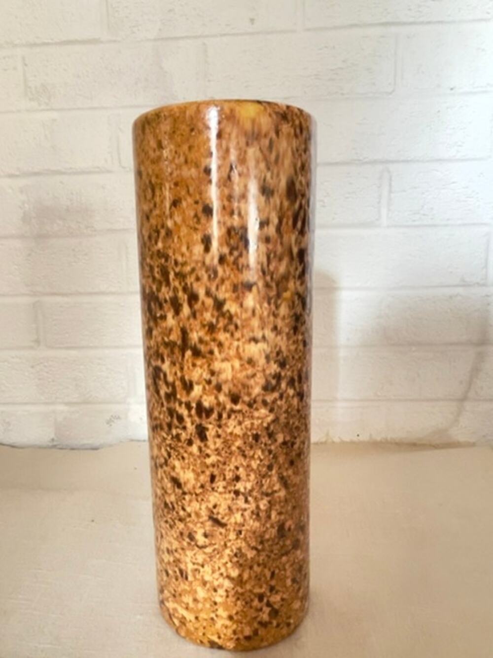 Vintage Haeger Pottery 12" Vase Mid Century Speckled Tortoiseshell Gold Sticker